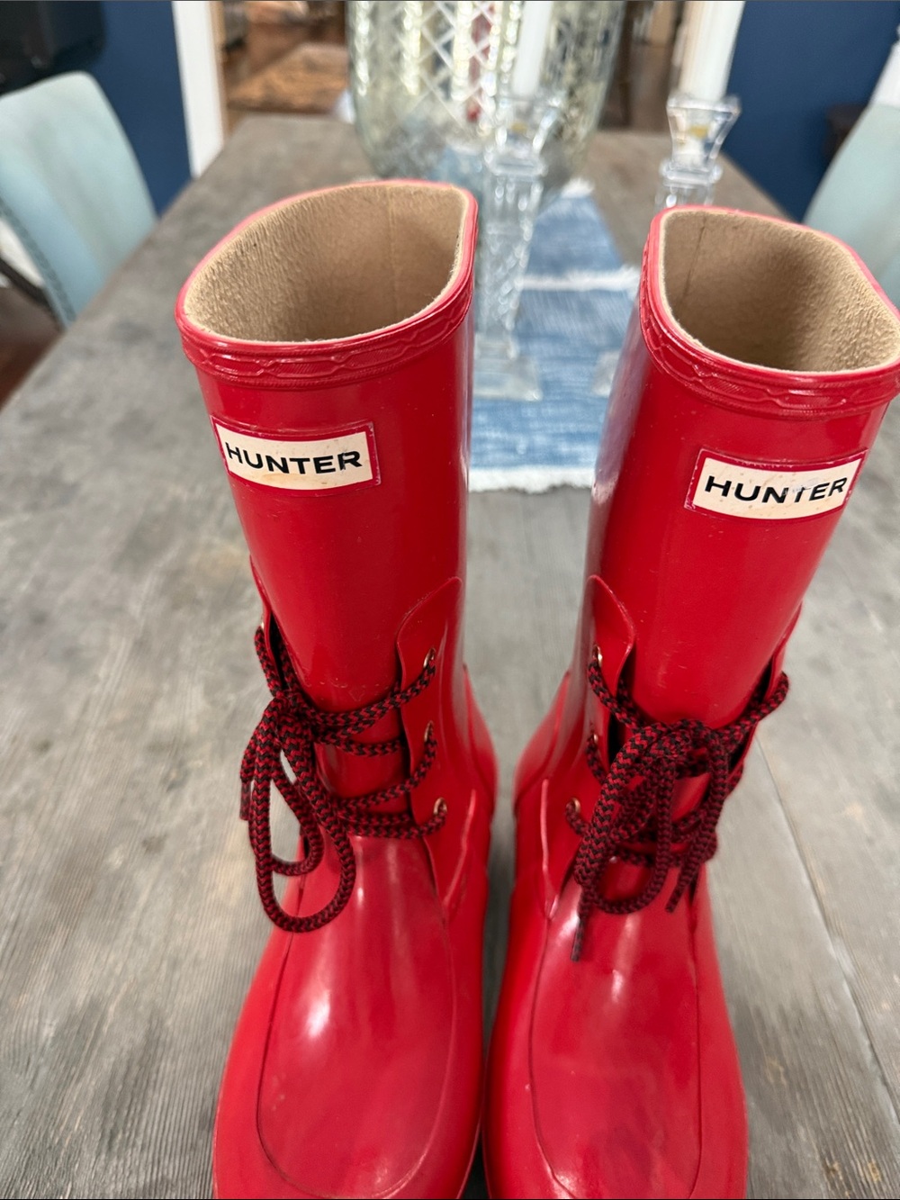 Hunter Red Gloss Lace-Up Rain Boots